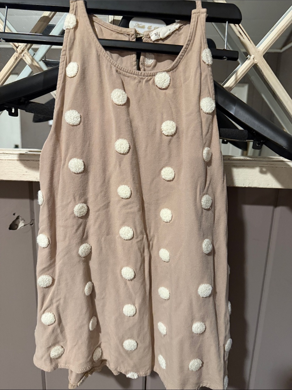 Beige Pom-Pom Tank with Cream Dots soft flowy